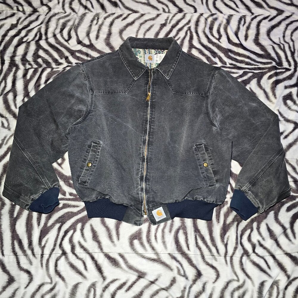 Carhartt JS1005 Santa Fe zip-up bomber jacket aztec lined size mens XL black VTG